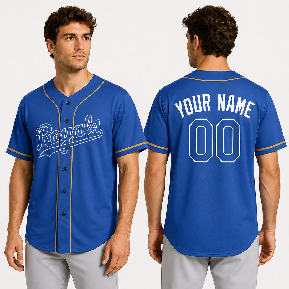 Custom Kansas City Royals Baseball Jersey - Wild Pitch Ringer Royal Style, Personalized Name & Number-1