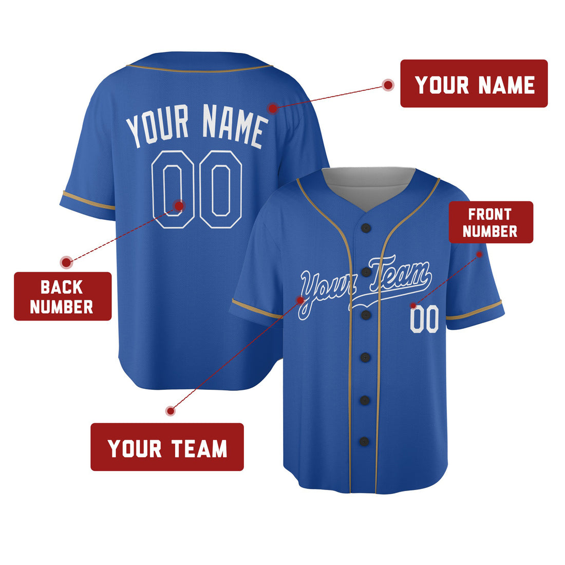 Custom Kansas City Royals Baseball Jersey - Wild Pitch Ringer Royal Style, Personalized Name & Number-1