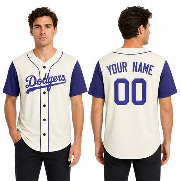 Custom Los Angeles Dodgers Baseball Jersey - Cream Royal Two-Color Fashion Style, Personalized Name & Number-1