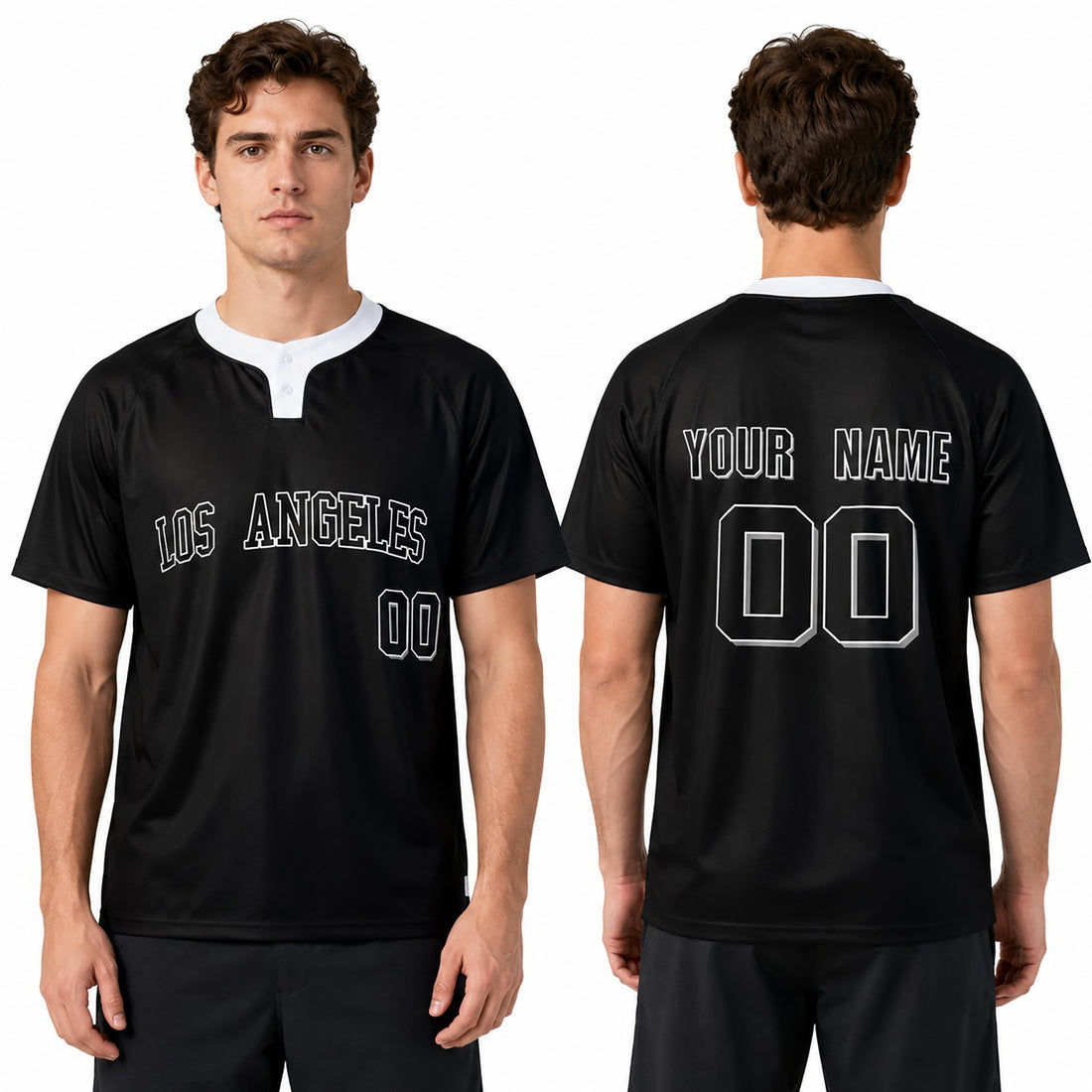 Custom Los Angeles Two-Button Baseball Jersey - Blackout Outline Style, Personalized Name & Number-1