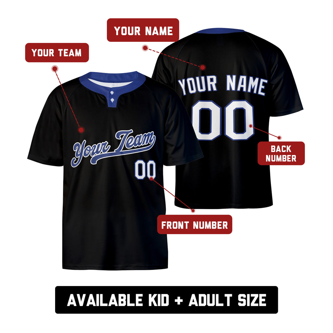 Custom Los Angeles Two-Button Baseball Jersey - Fashion Style, Personalized Name & Number-1