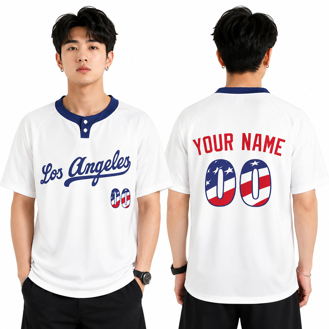 Custom Los Angeles Two-Button Baseball Jersey - USA 250th Fourth of July Style, Personalized Name & Number-1