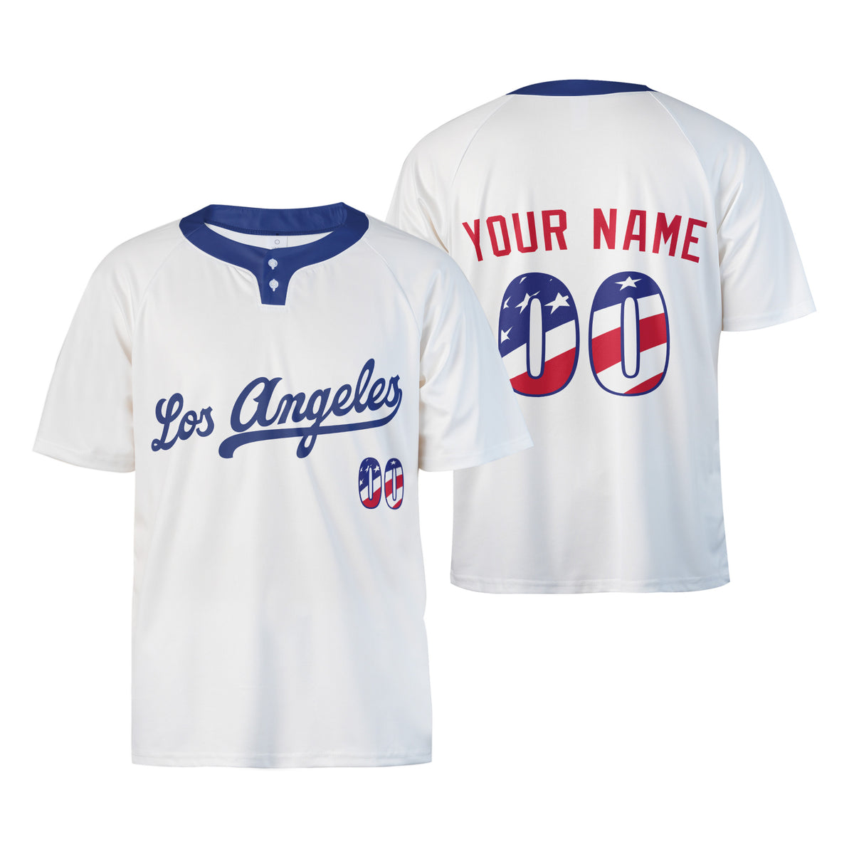 Custom Los Angeles Two-Button Baseball Jersey - USA 250th Fourth of July Style, Personalized Name & Number-3