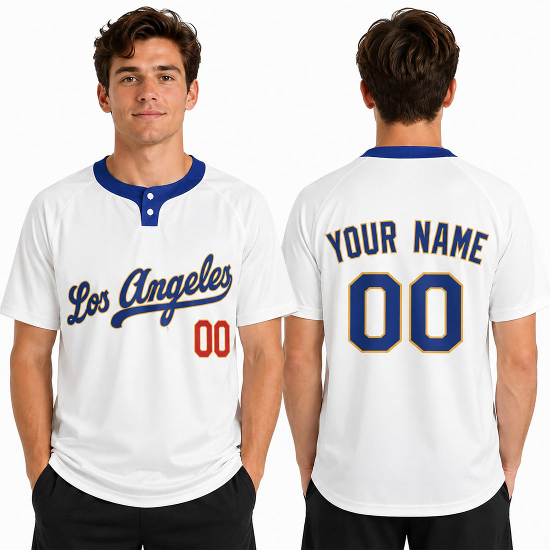 Custom Los Angeles Two-Button Baseball Jersey - White Style, Personalized Name & Number-1