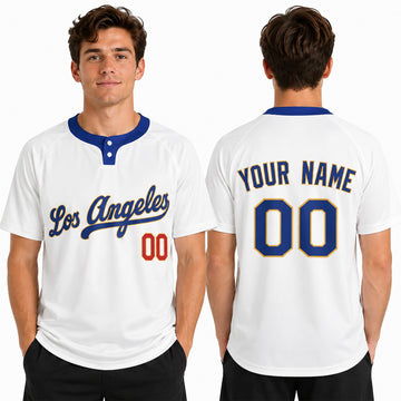 Custom Los Angeles Two-Button Baseball Jersey - White Style, Personalized Name & Number-1