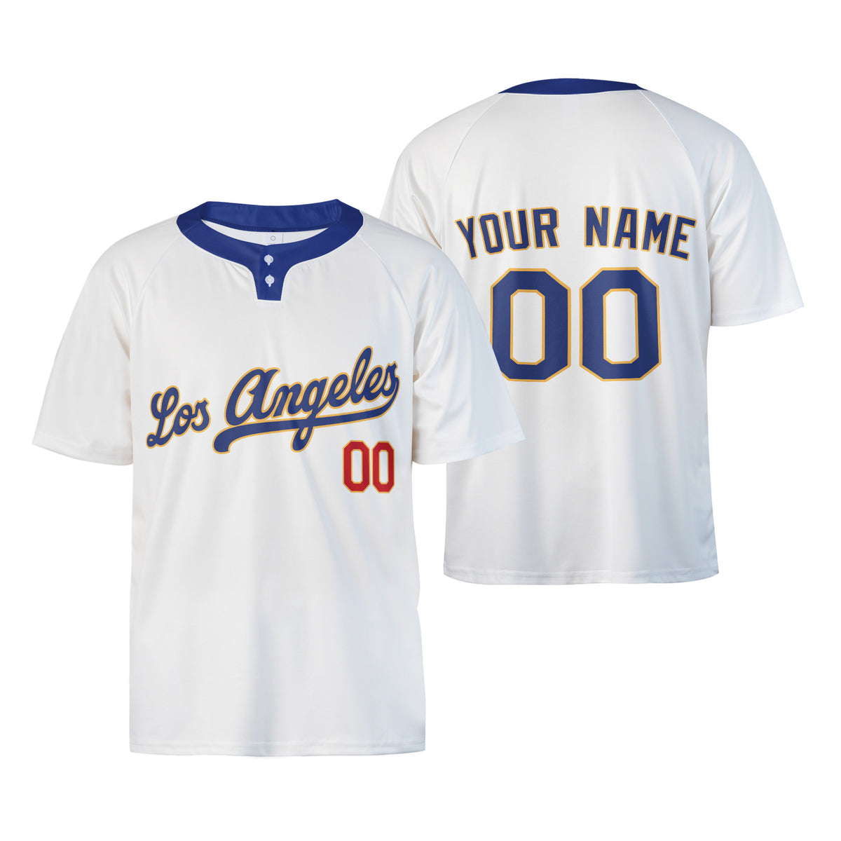 Custom Los Angeles Two-Button Baseball Jersey - White Style, Personalized Name & Number-3