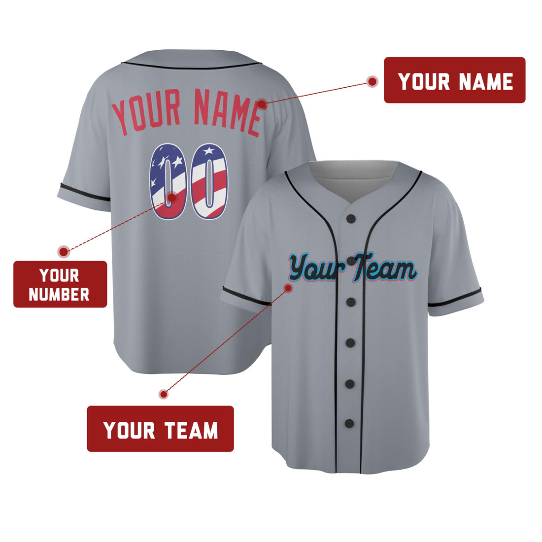 Custom Miami Baseball Jersey - USA 250th Anniversary Fourth of July Stadium Style, Personalized Name & Number-1