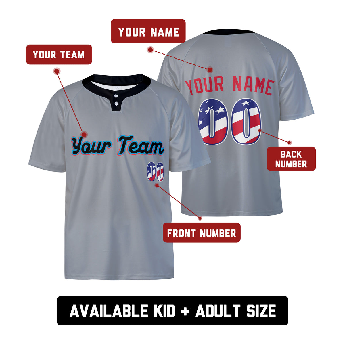 Custom Miami Two-Button Baseball Jersey - USA 250th Fourth of July Stadium Style, Personalized Name & Number-2