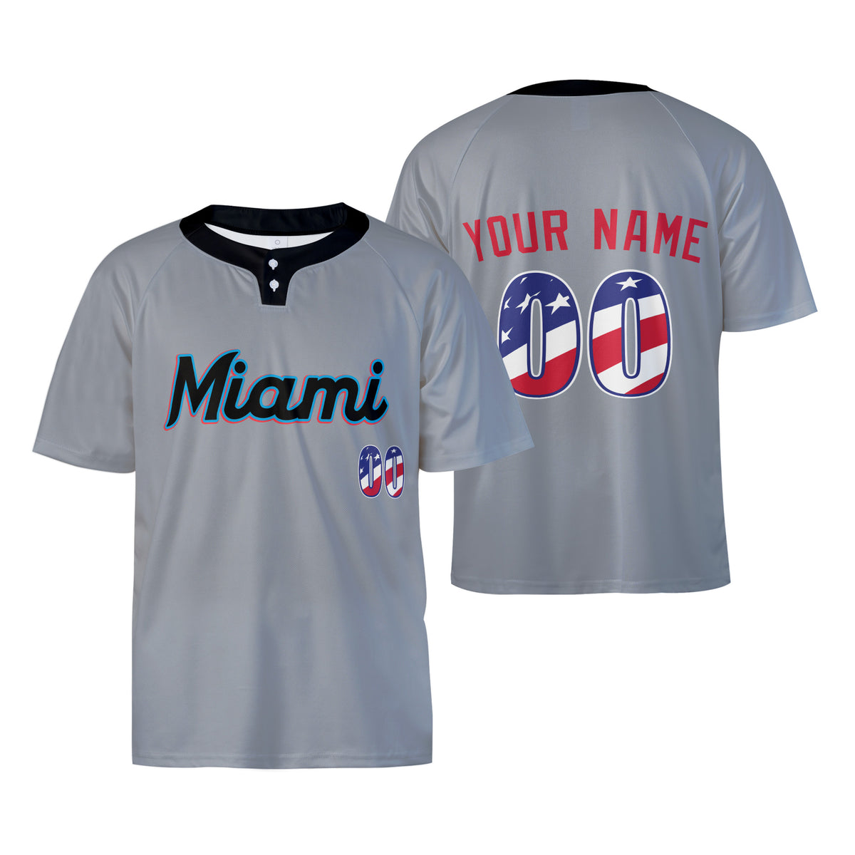 Custom Miami Two-Button Baseball Jersey - USA 250th Fourth of July Stadium Style, Personalized Name & Number-3