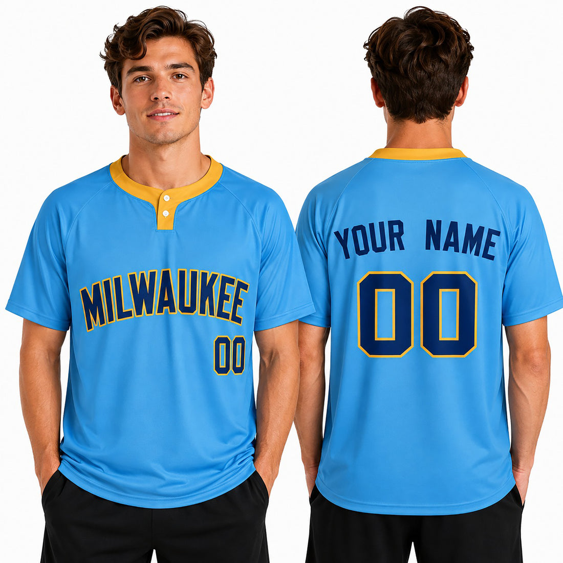 Custom Milwaukee Two-Button Baseball Jersey - Cooperstown Style, Personalized Name & Number-1