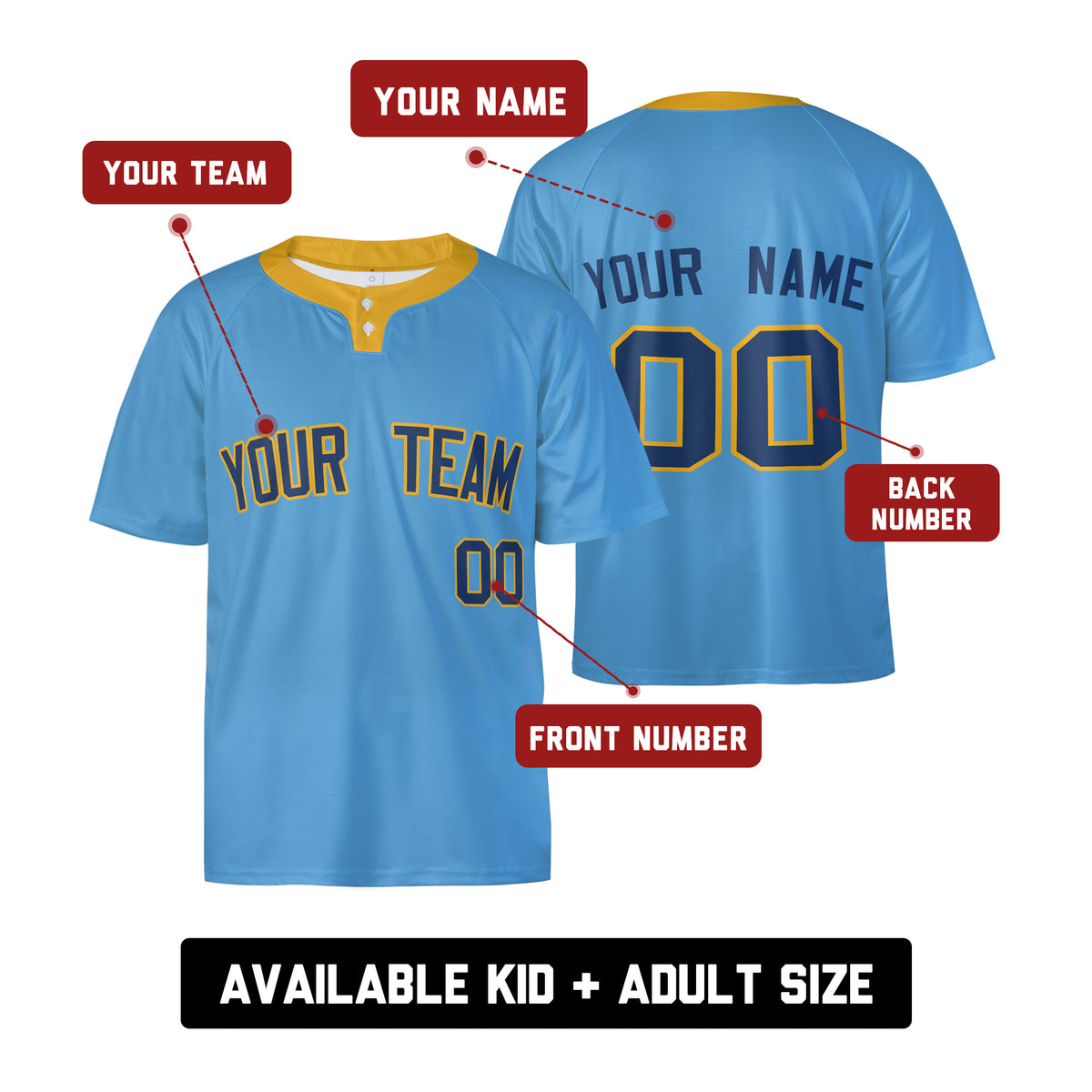 Custom Milwaukee Two-Button Baseball Jersey - Cooperstown Style, Personalized Name & Number-2