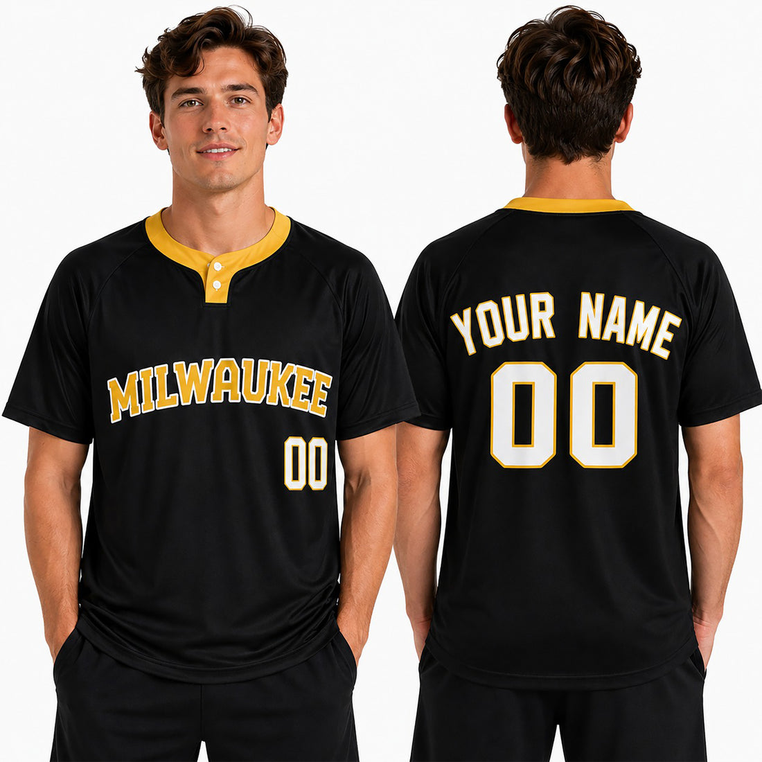 Custom Milwaukee Two-Button Baseball Jersey - Fashion Style, Personalized Name & Number-1