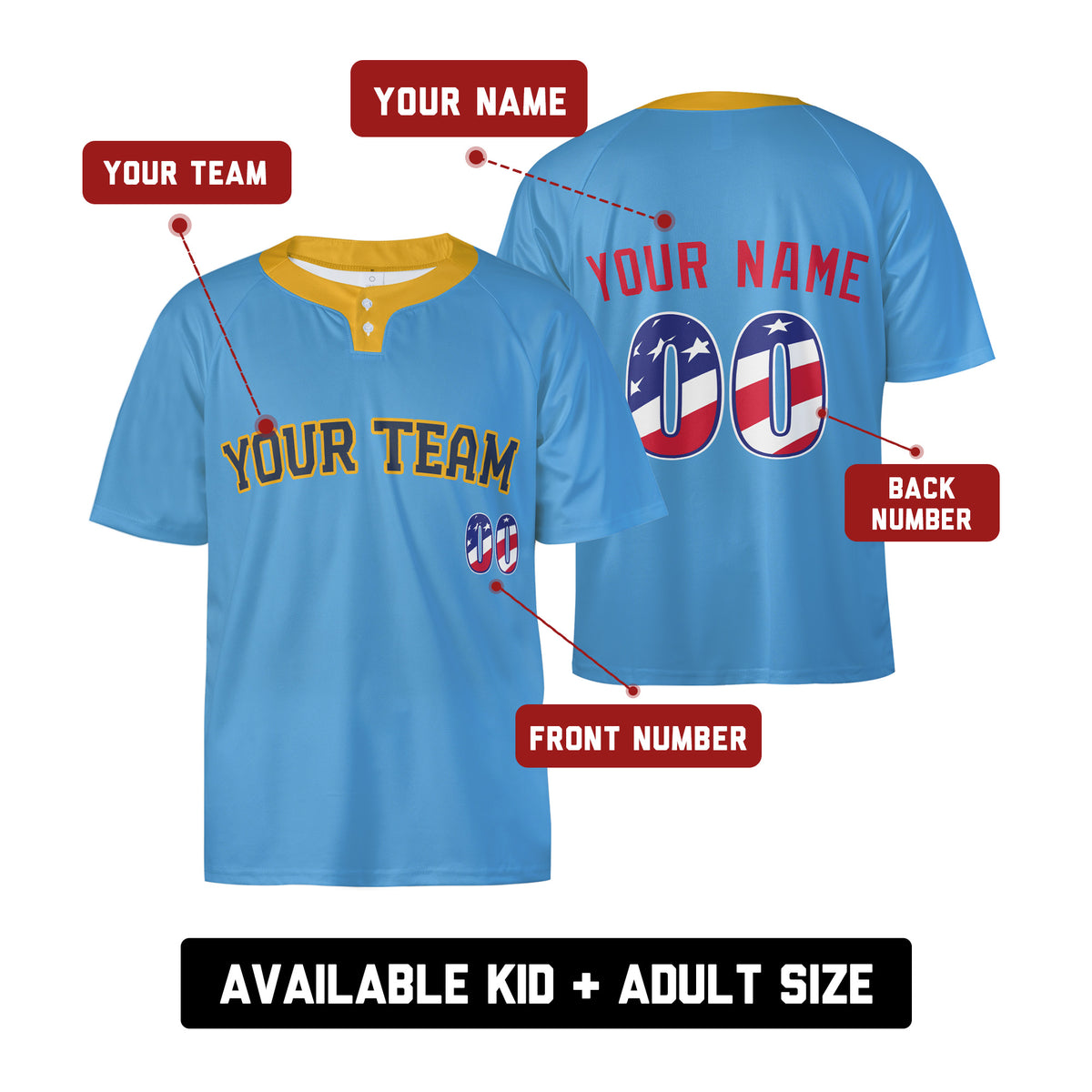 Custom Milwaukee Two-Button Baseball Jersey - USA 250th Fourth of July Stadium Style, Personalized Name & Number-2