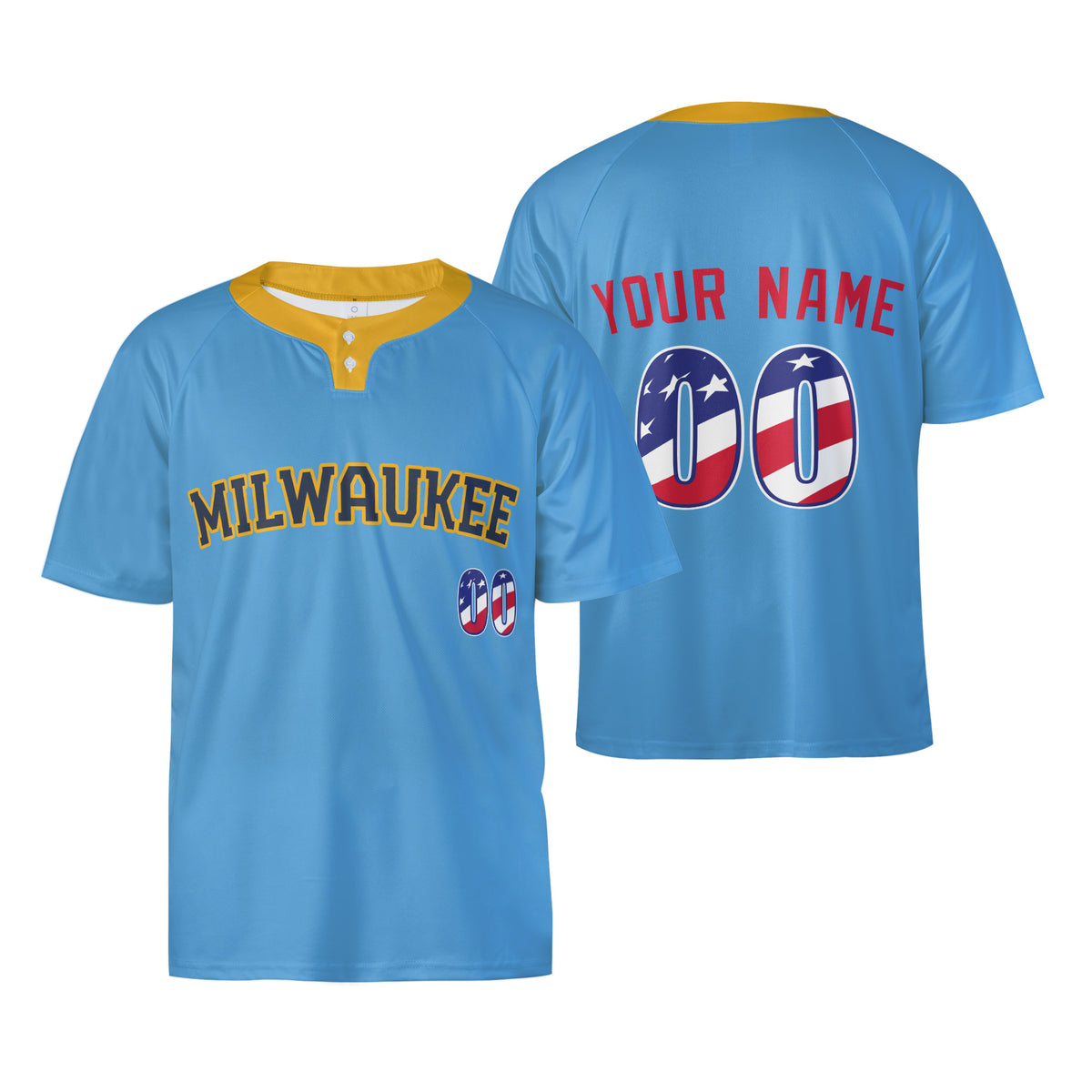 Custom Milwaukee Two-Button Baseball Jersey - USA 250th Fourth of July Stadium Style, Personalized Name & Number-3