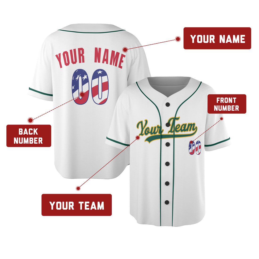 Custom Oakland Baseball Jersey - USA 250th Anniversary Fourth of July Style, Personalized Name & Number-1