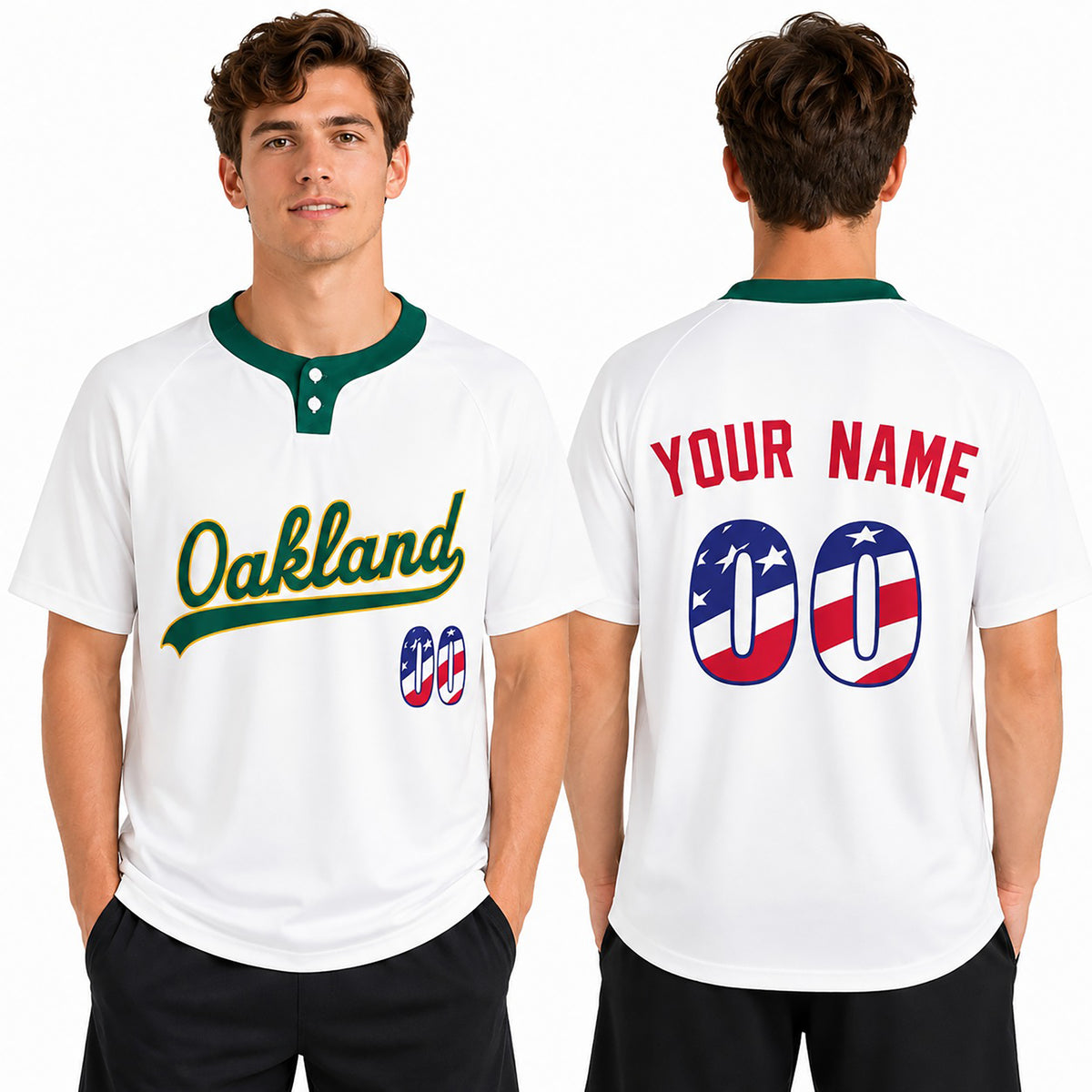 Custom Oakland Two-Button Baseball Jersey - Fourth of July USA 250th Style, Personalized Name & Number-1