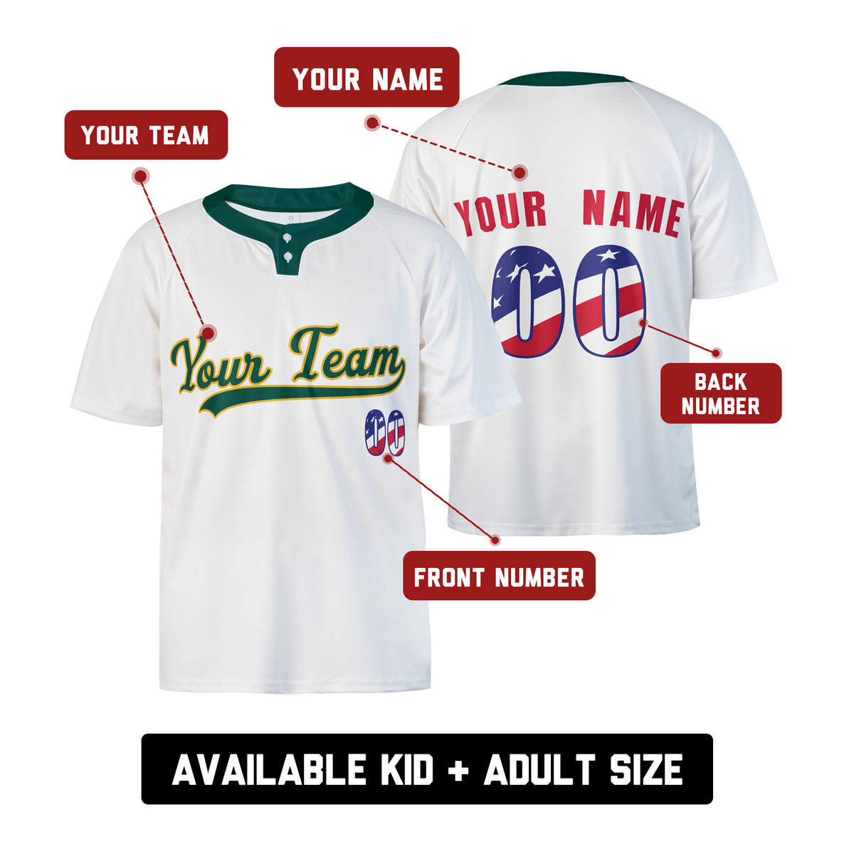 Custom Oakland Two-Button Baseball Jersey - Fourth of July USA 250th Style, Personalized Name & Number-2