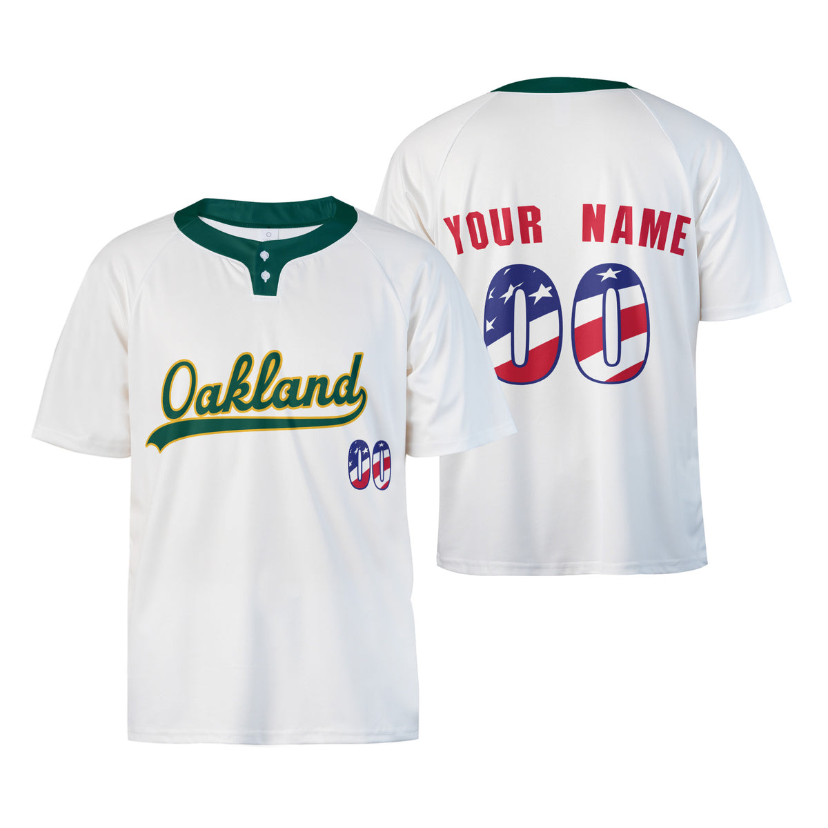 Custom Oakland Two-Button Baseball Jersey - Fourth of July USA 250th Style, Personalized Name & Number-3