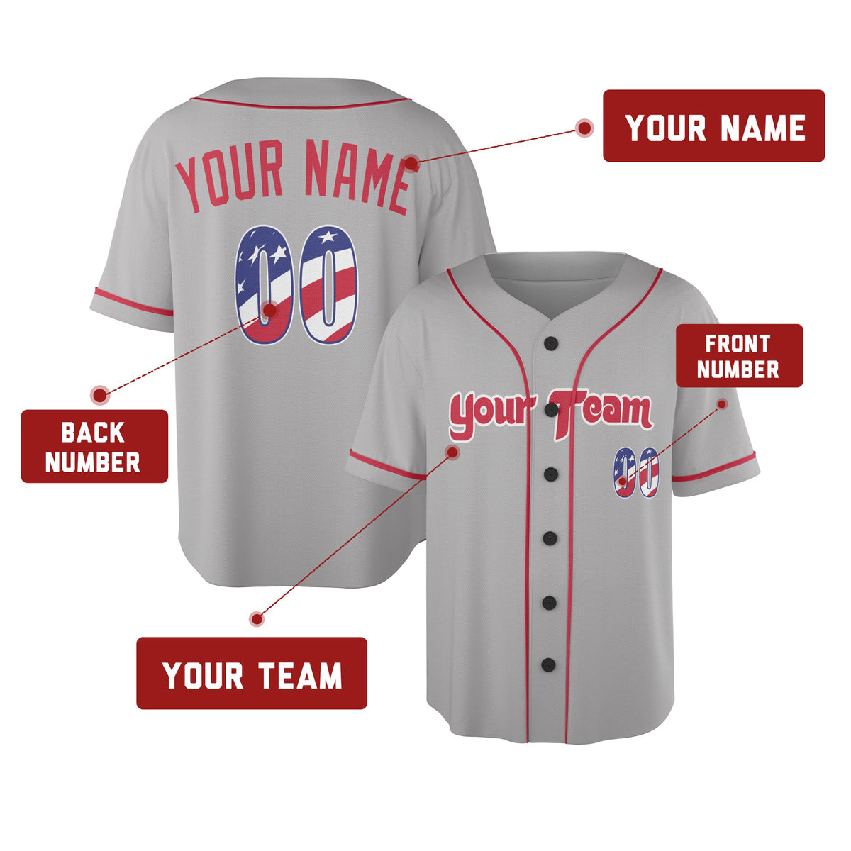 Custom Philadelphia Baseball Jersey - USA 250th Anniversary Fourth of July Stadium Style, Personalized Name & Number-2