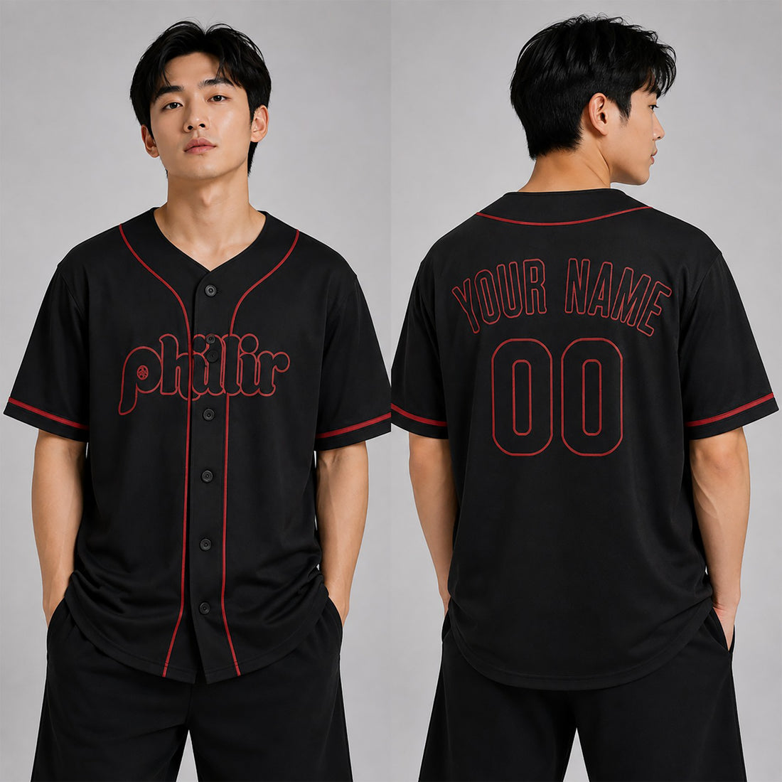 Custom Philadelphia Phillies Baseball Jersey - Black Player Fashion Style, Personalized Name & Number-1