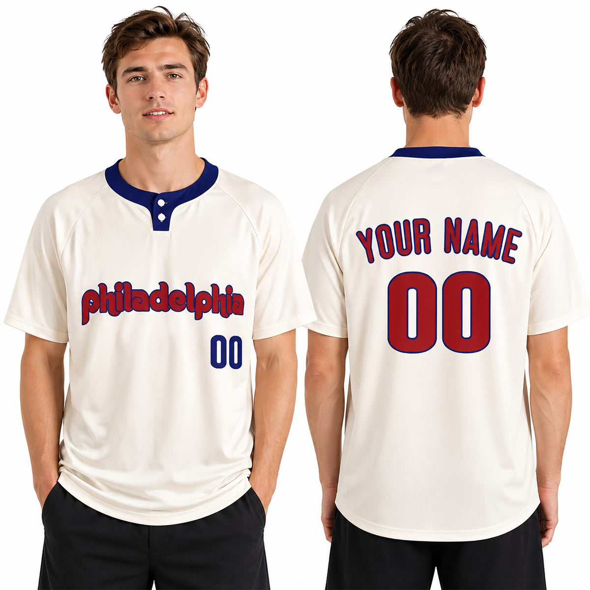 Custom Philadelphia Two-Button Baseball Jersey - Alternate Elite Style, Personalized Name & Number-1