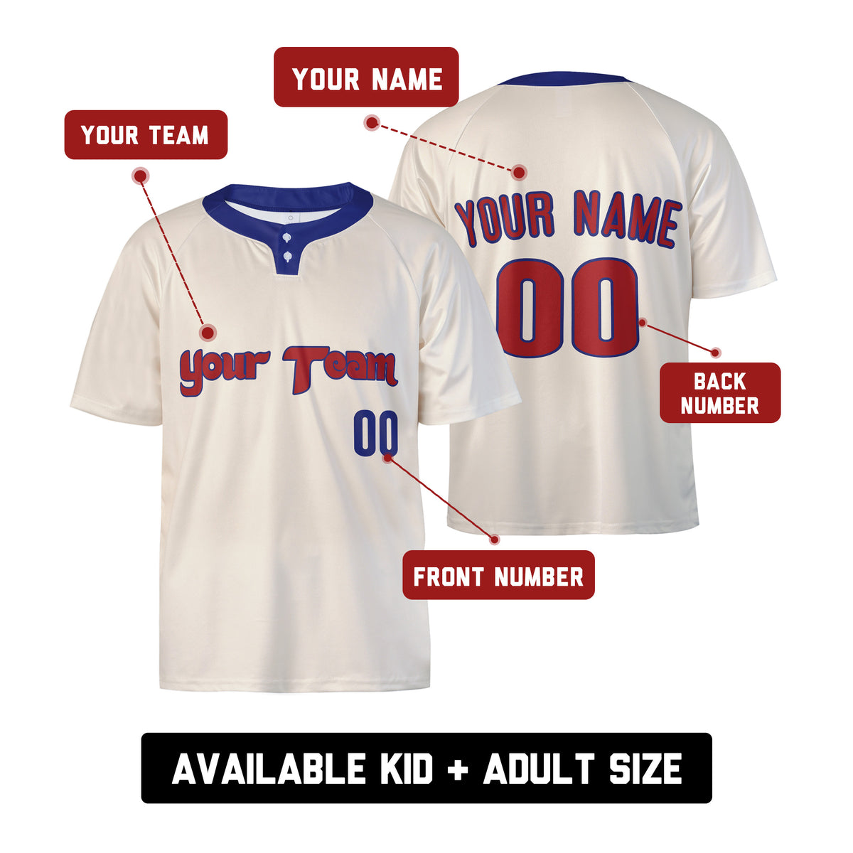 Custom Philadelphia Two-Button Baseball Jersey - Alternate Elite Style, Personalized Name & Number-2