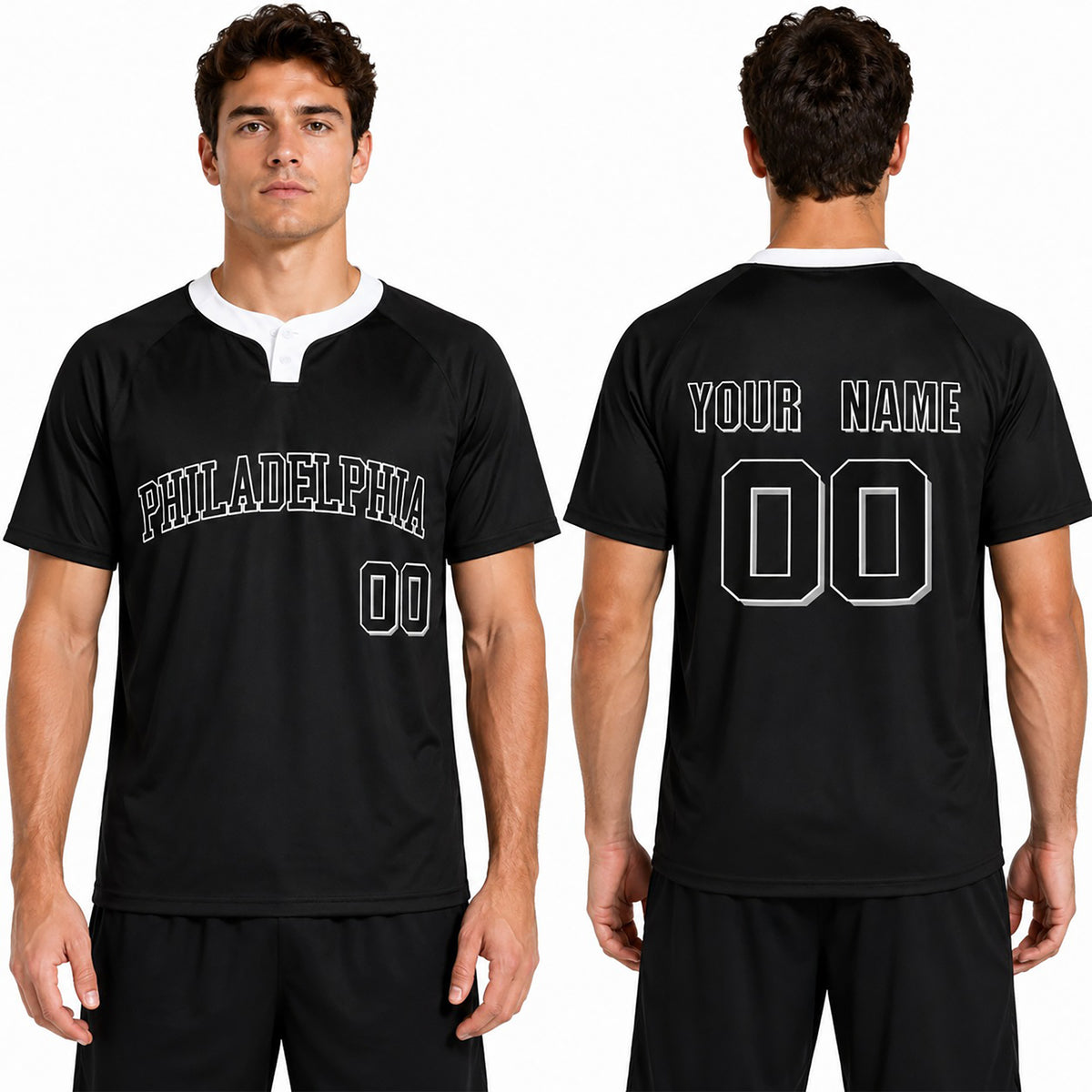 Custom Philadelphia Two-Button Baseball Jersey - Blackout Outline Style, Personalized Name & Number-1