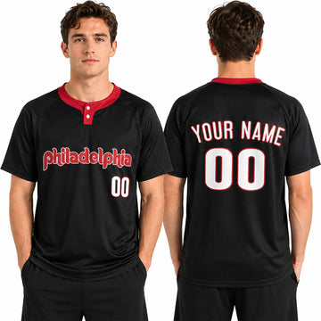 Custom Philadelphia Two-Button Baseball Jersey - Fashion Style, Personalized Name & Number-1