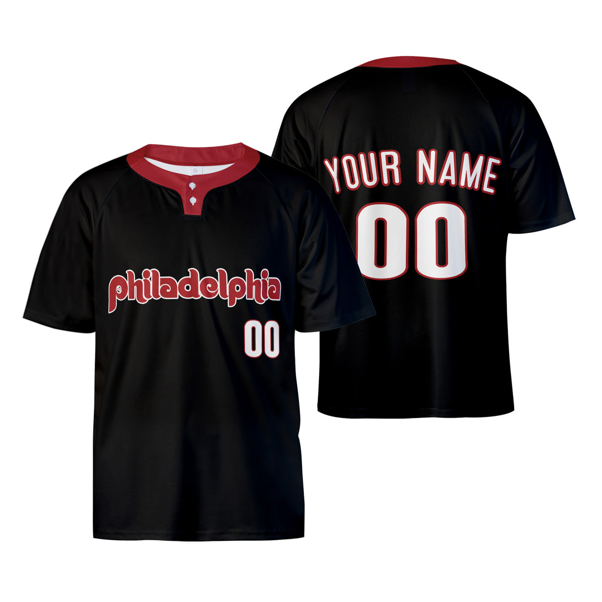 Custom Philadelphia Two-Button Baseball Jersey - Fashion Style, Personalized Name & Number-3