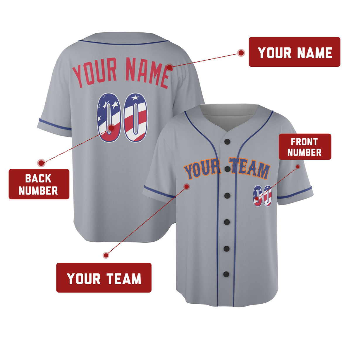 Custom Queens Baseball Jersey - USA 250th Anniversary Fourth of July Stadium Style, Personalized Name & Number-2