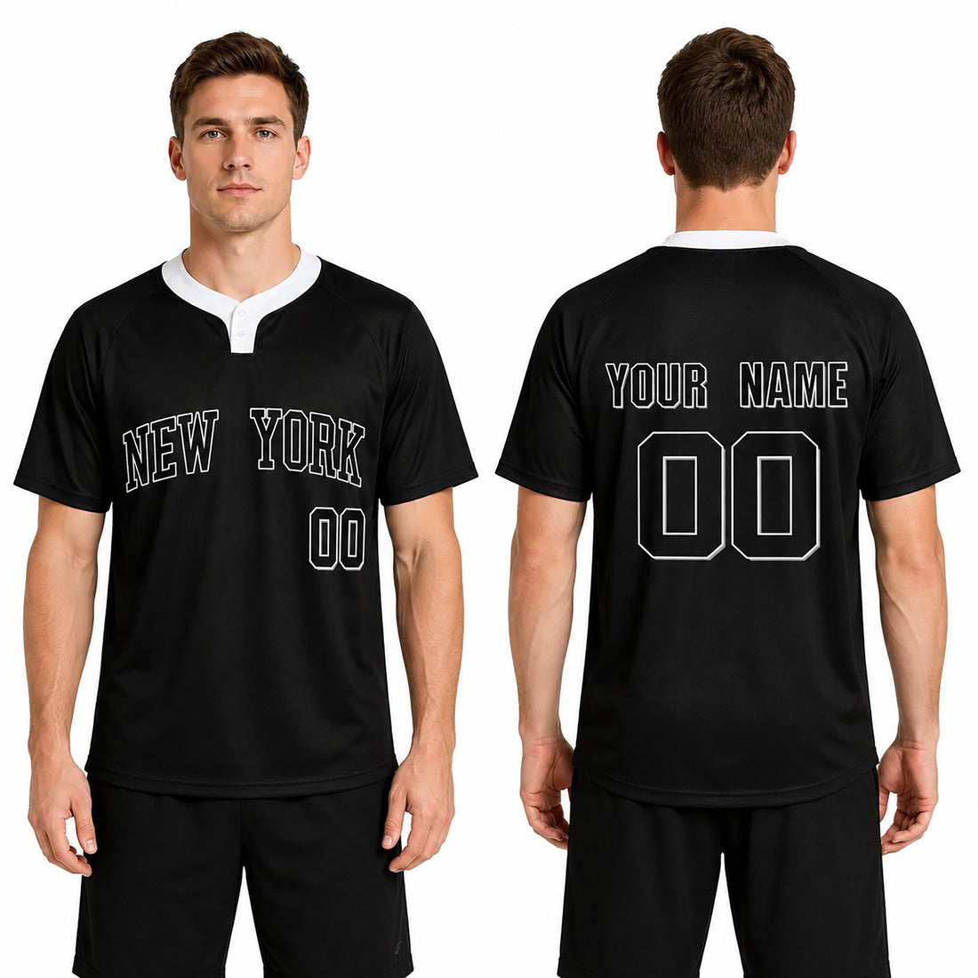 Custom Queens Two-Button Baseball Jersey - Blackout Outline Style, Personalized Name & Number-1