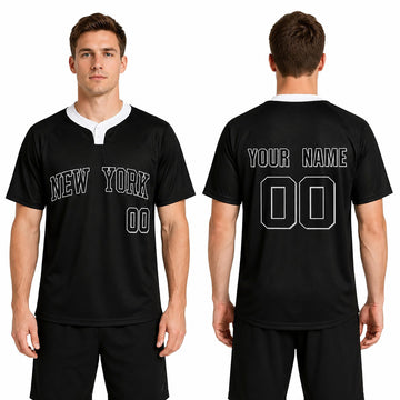 Custom Queens Two-Button Baseball Jersey - Blackout Outline Style, Personalized Name & Number-1