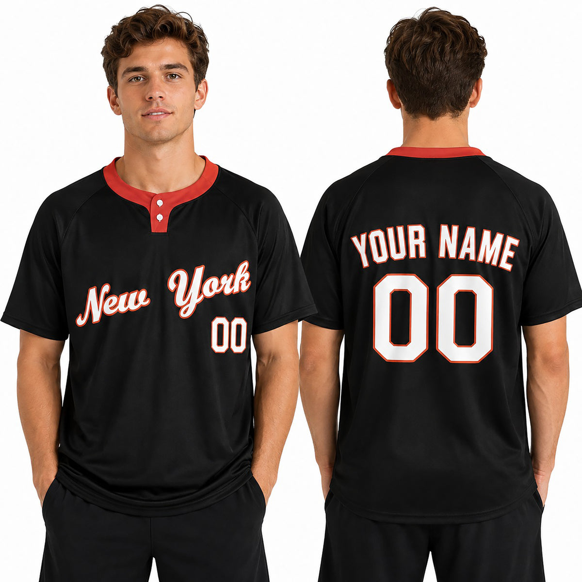 Custom Queens Two-Button Baseball Jersey - Blackout Style, Personalized Name & Number-1