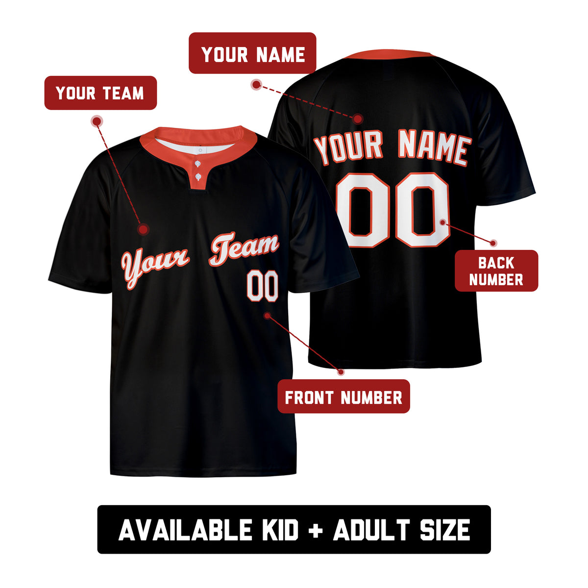 Custom Queens Two-Button Baseball Jersey - Blackout Style, Personalized Name & Number-2