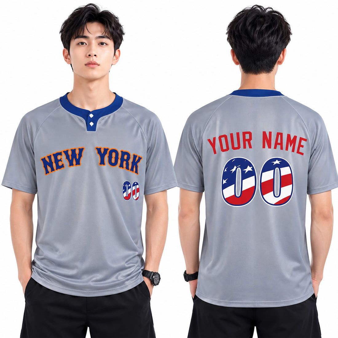 Custom Queens Two-Button Baseball Jersey - USA 250th Fourth of July Stadium Style, Personalized Name & Number-1