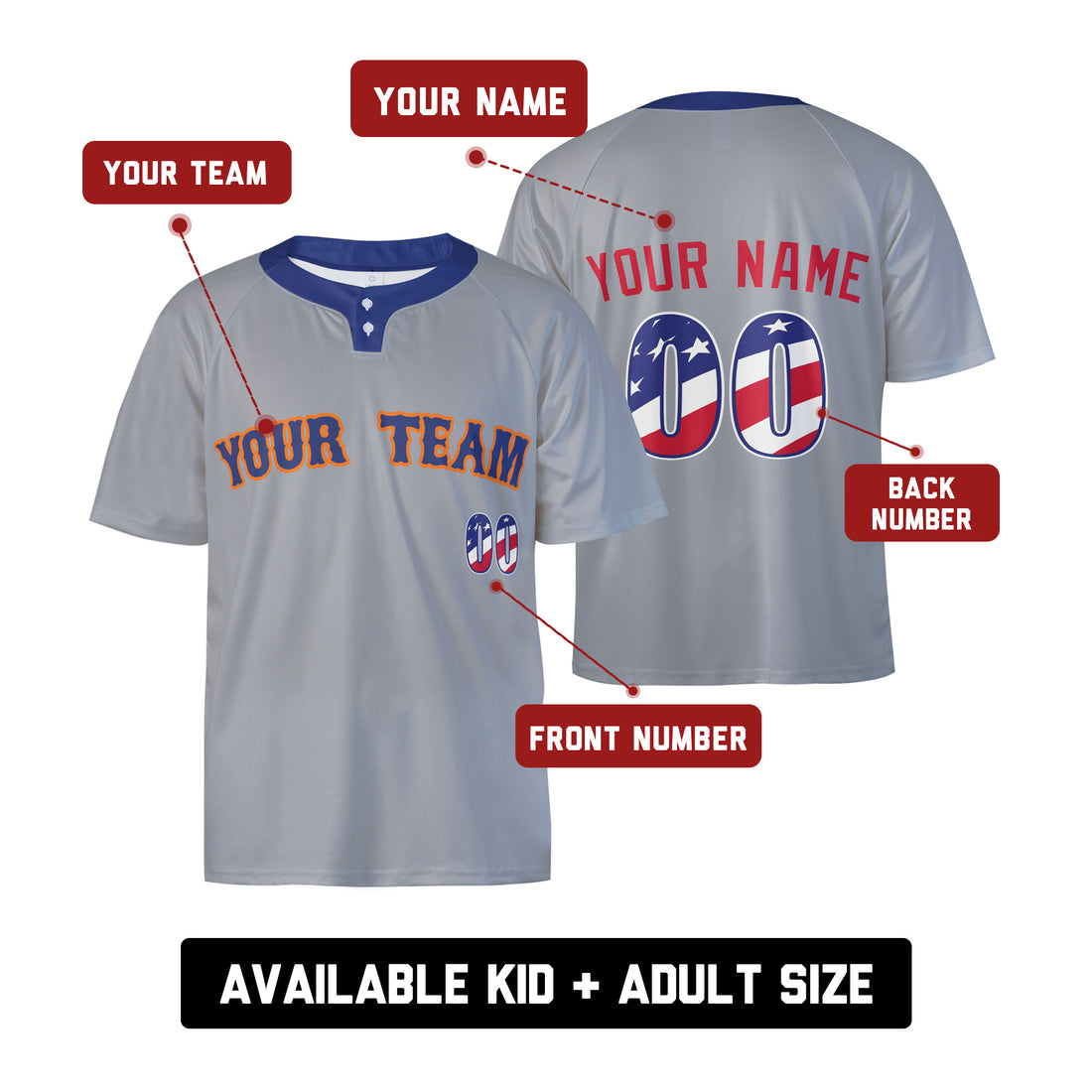 Custom Queens Two-Button Baseball Jersey - USA 250th Fourth of July Stadium Style, Personalized Name & Number-1