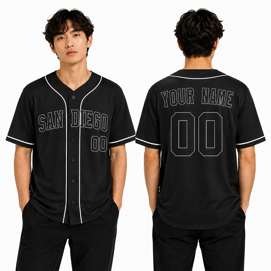 Custom San Diego Baseball Jersey - Blackout Outline Style, Personalized Name & Number-1