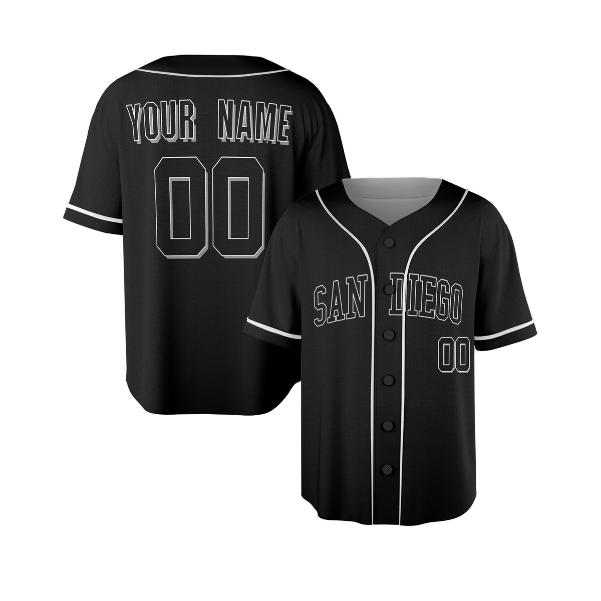 Custom San Diego Baseball Jersey - Blackout Outline Style, Personalized Name & Number-4