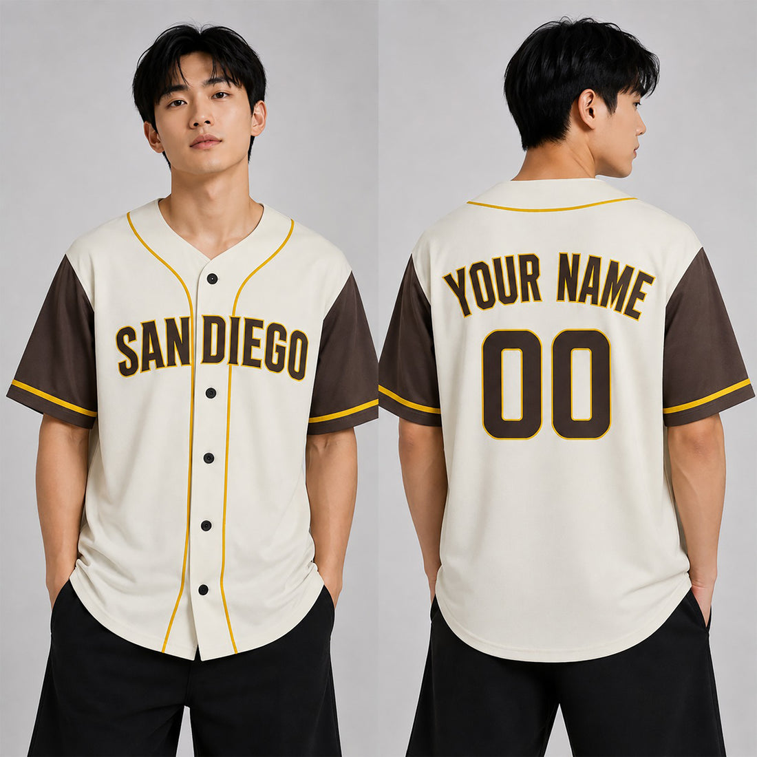 Custom San Diego Padres Baseball Jersey - Cream Brown Two-Color Fashion Style, Personalized Name & Number-1