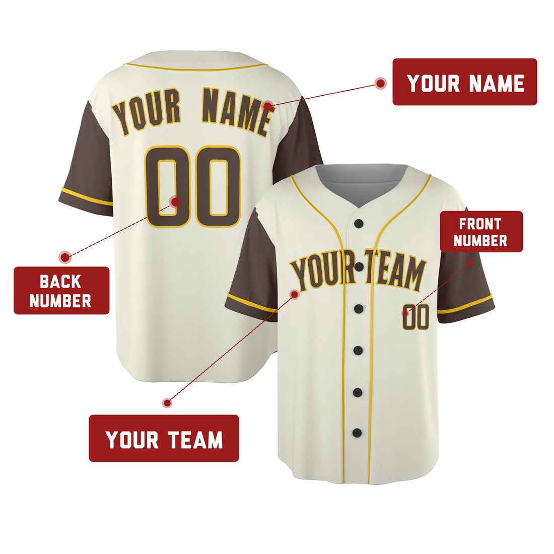 Custom San Diego Padres Baseball Jersey - Cream Brown Two-Color Fashion Style, Personalized Name & Number-1