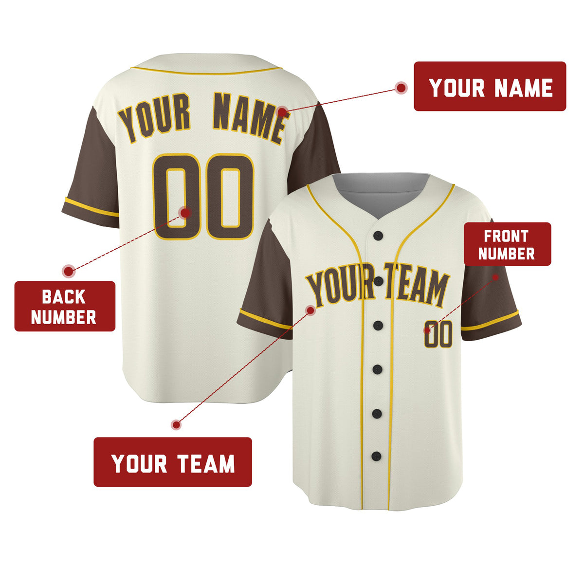 Custom San Diego Padres Baseball Jersey - Cream Brown Two-Color Fashion Style, Personalized Name & Number-2