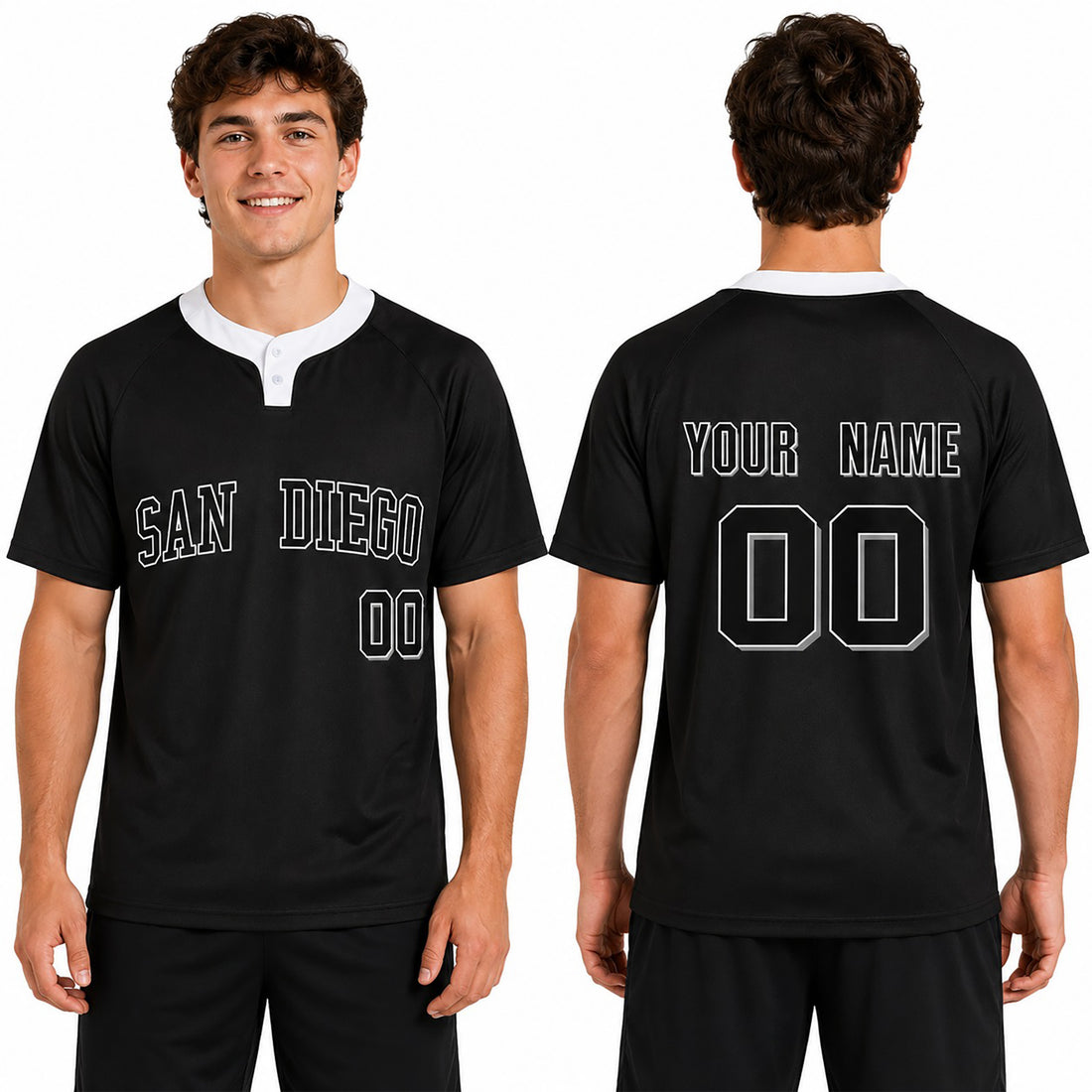 Custom San Diego Two-Button Baseball Jersey - Blackout Outline Style, Personalized Name & Number-1
