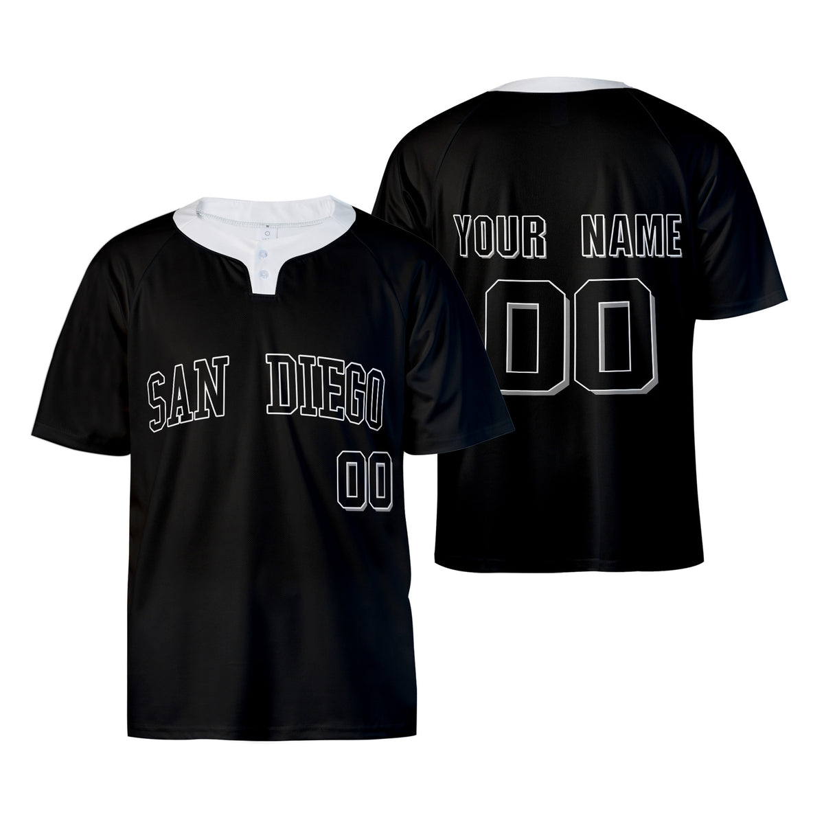Custom San Diego Two-Button Baseball Jersey - Blackout Outline Style, Personalized Name & Number-3