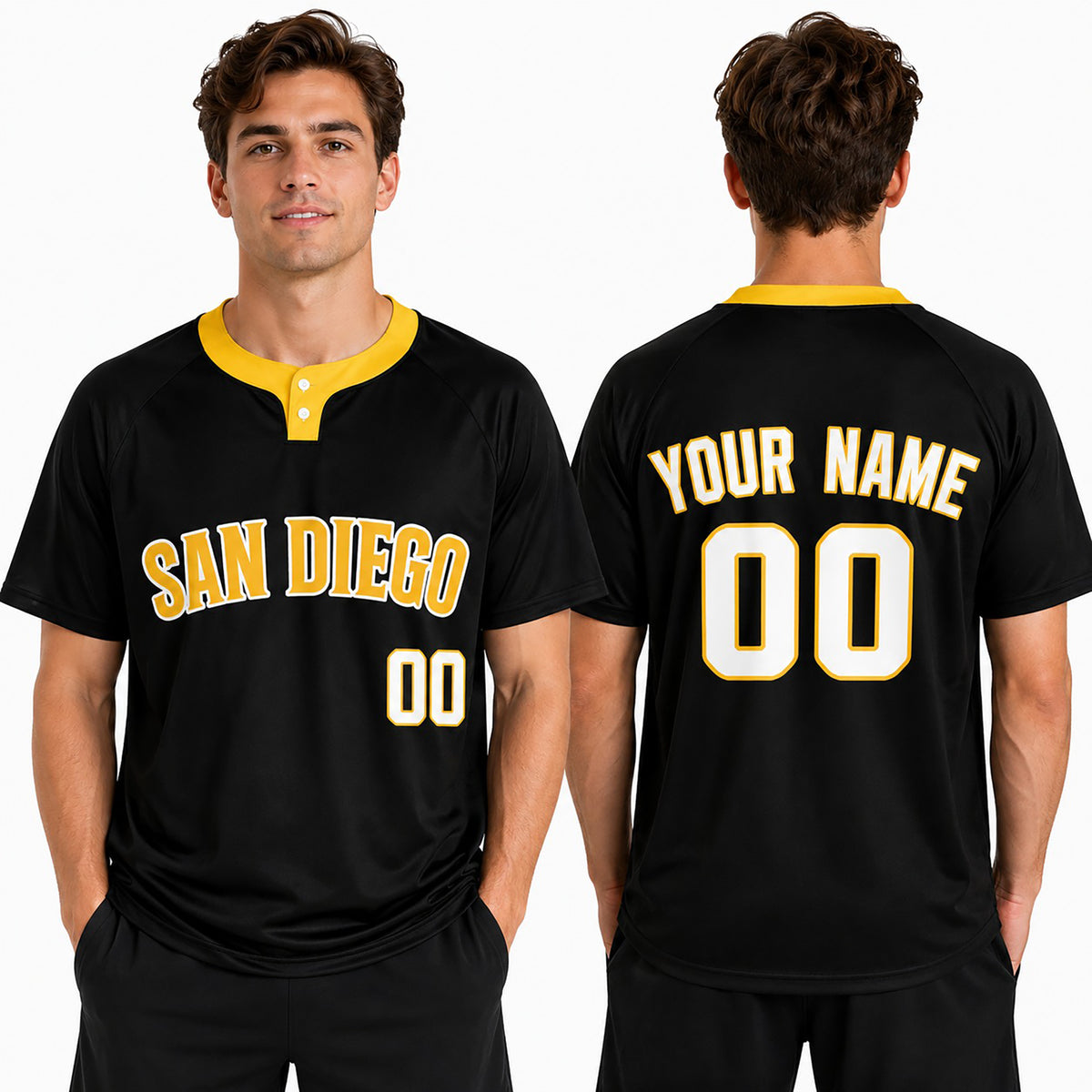 Custom San Diego Two-Button Baseball Jersey - Blackout Style, Personalized Name & Number-1