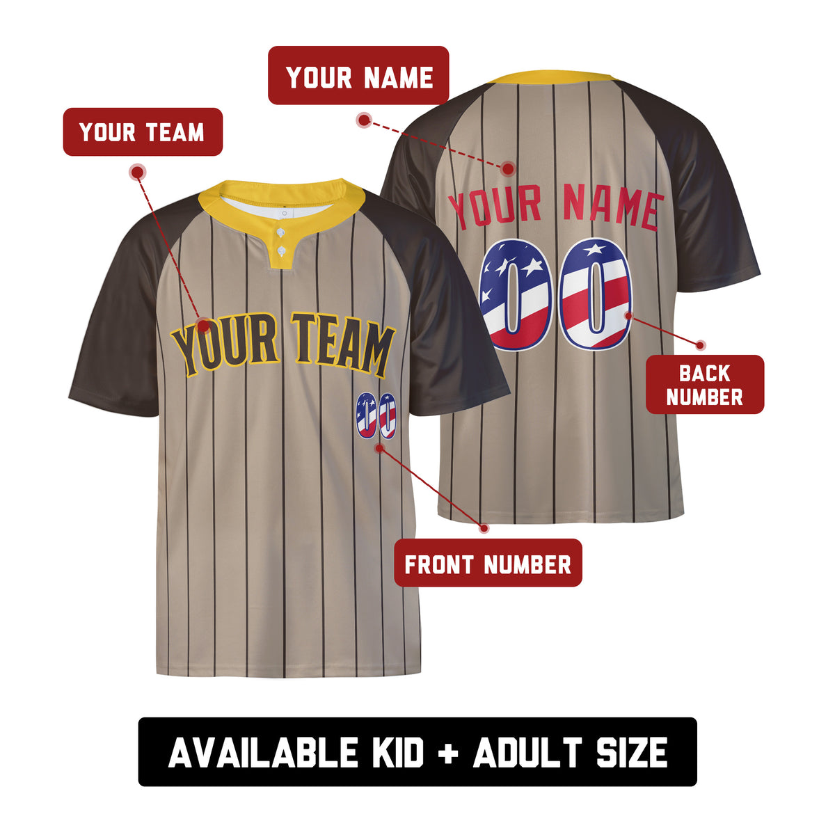 Custom San Diego Two-Button Baseball Jersey - USA 250th Fourth of July Stadium Style, Personalized Name & Number-2