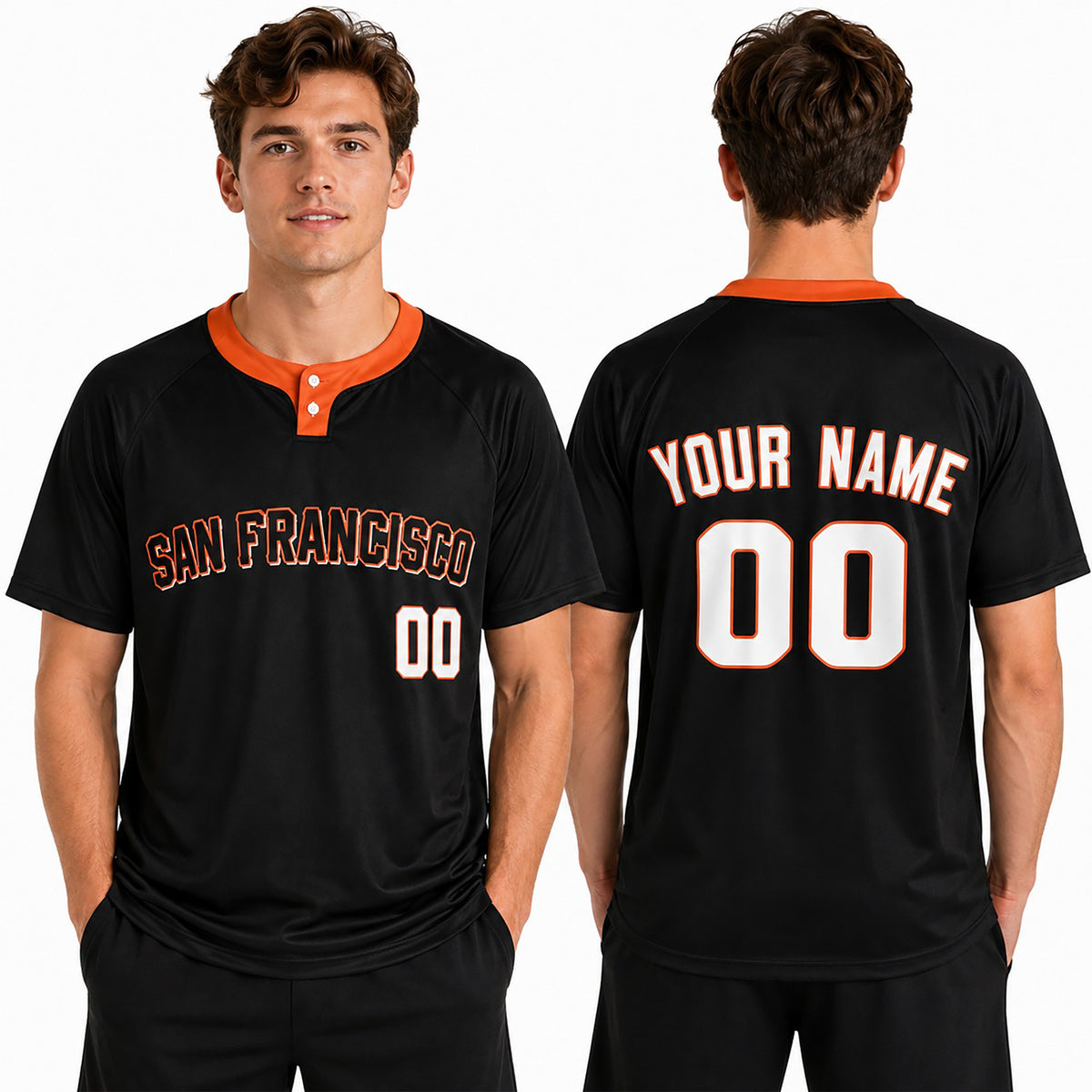 Custom San Francisco Two-Button Baseball Jersey - Blackout Style, Personalized Name & Number-1