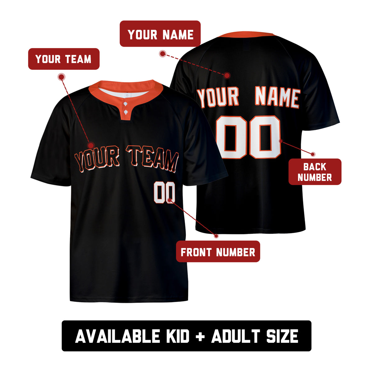 Custom San Francisco Two-Button Baseball Jersey - Blackout Style, Personalized Name & Number-2