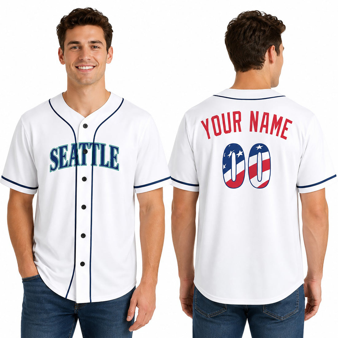 Custom Seattle Baseball Jersey - USA 250th Anniversary Fourth of July Stadium Style, Personalized Name & Number-1