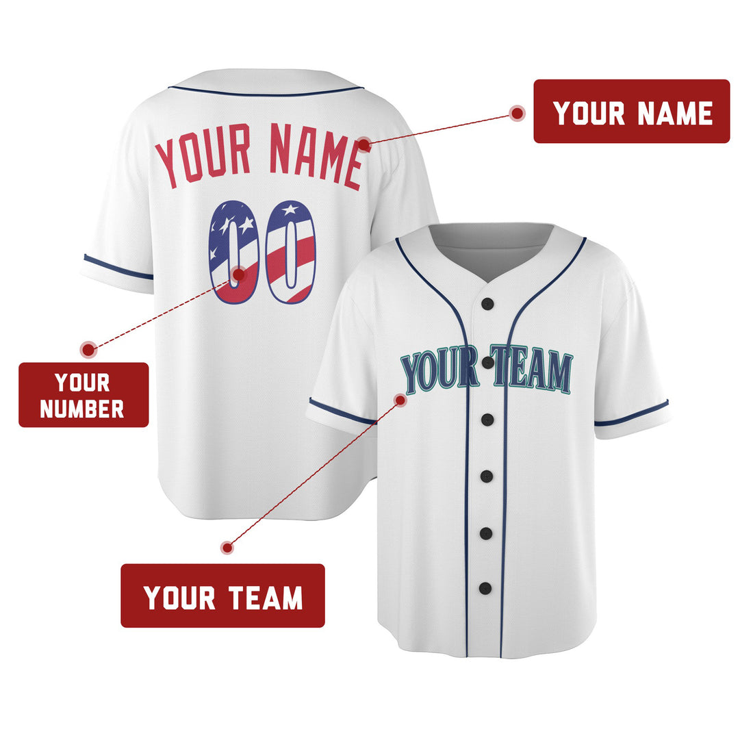 Custom Seattle Baseball Jersey - USA 250th Anniversary Fourth of July Stadium Style, Personalized Name & Number-1