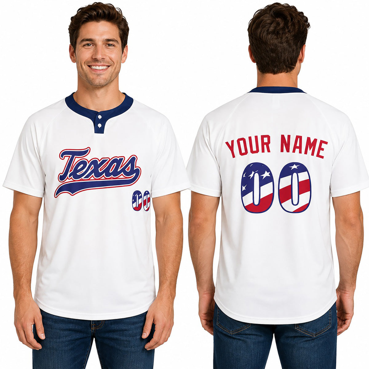 Custom Texas Two-Button Baseball Jersey - USA 250th Fourth of July Stadium Style, Personalized Name & Number-1